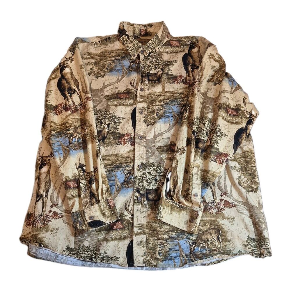 Magellan Sportswear Mens XXL Deer Buck Cotton Long Sleeve Camo Hunting Shirt